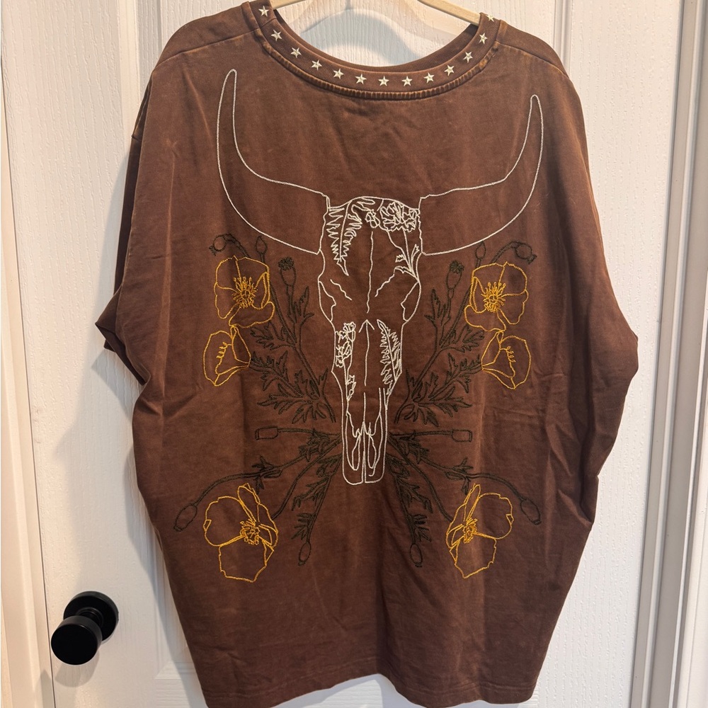 Free People frontier embroidered tee